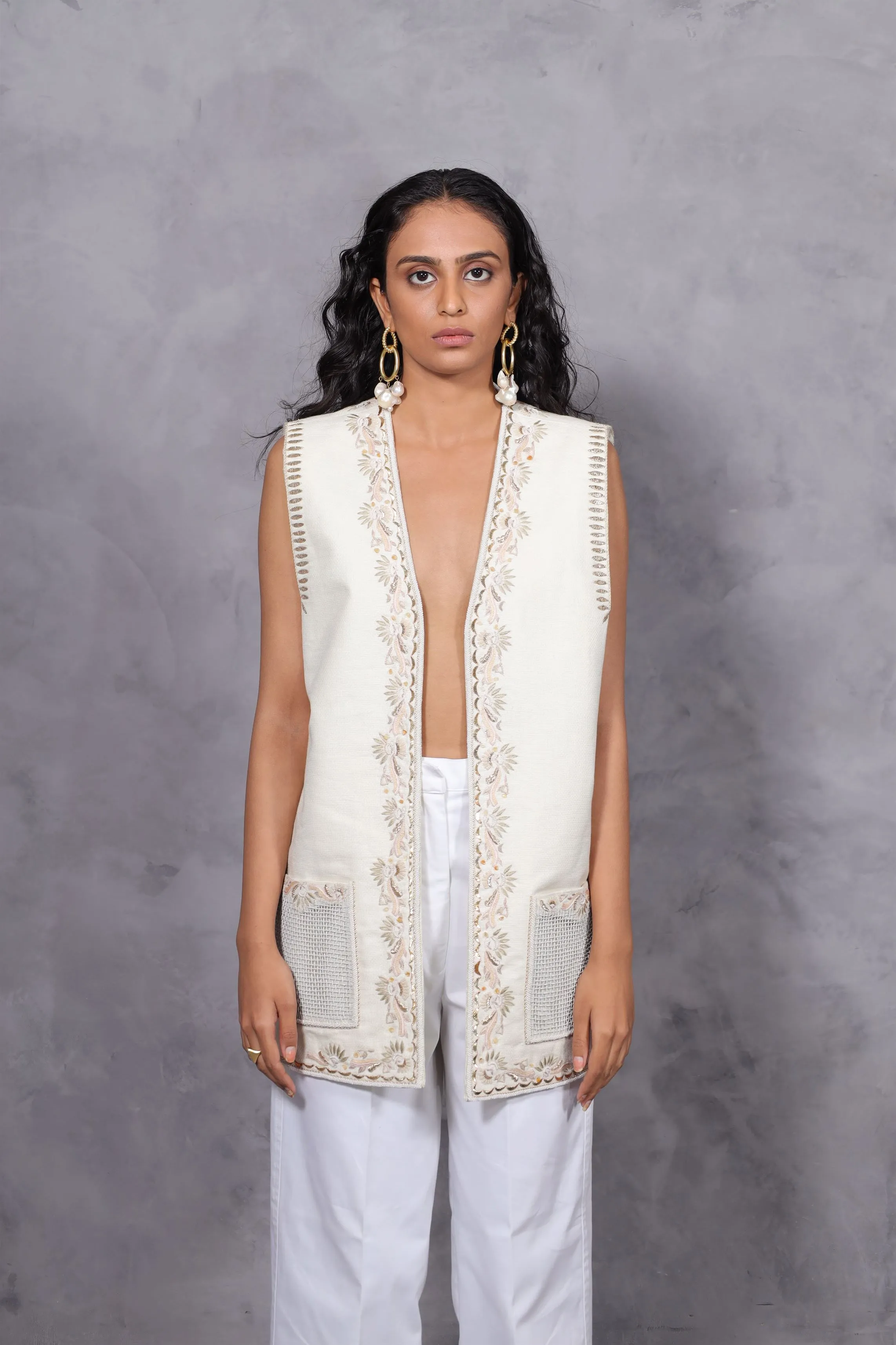 New Season Summer to Fall 2024--Jacket Bundi Embroidered Linen Off White-CH2/15-Senso-Fashion Edit Hemji