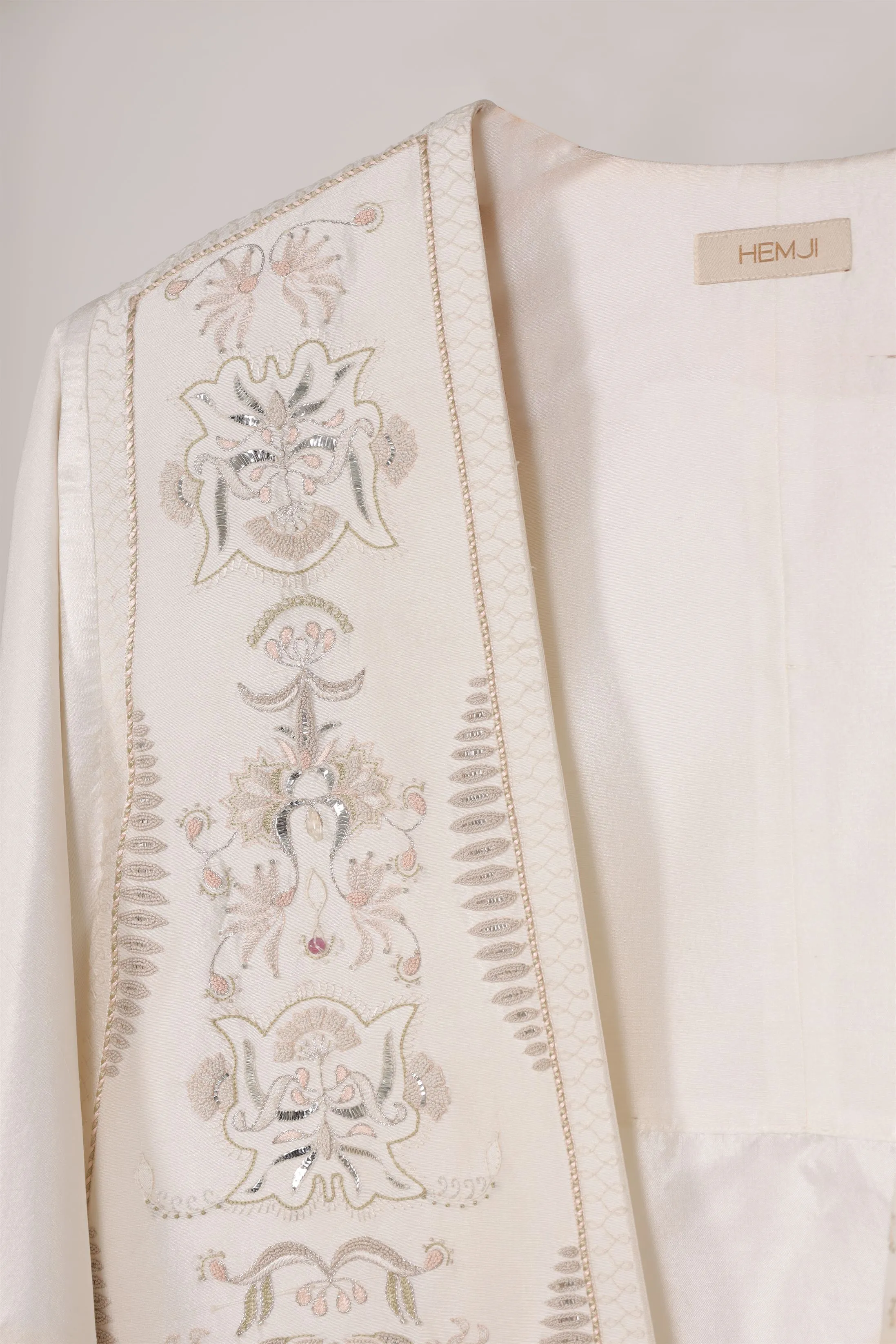 New Season Summer to Fall 2024-Overlay Cape Embroidered Silk Pearl White-WH/S/048-Suzanne-Fashion Edit Hemji