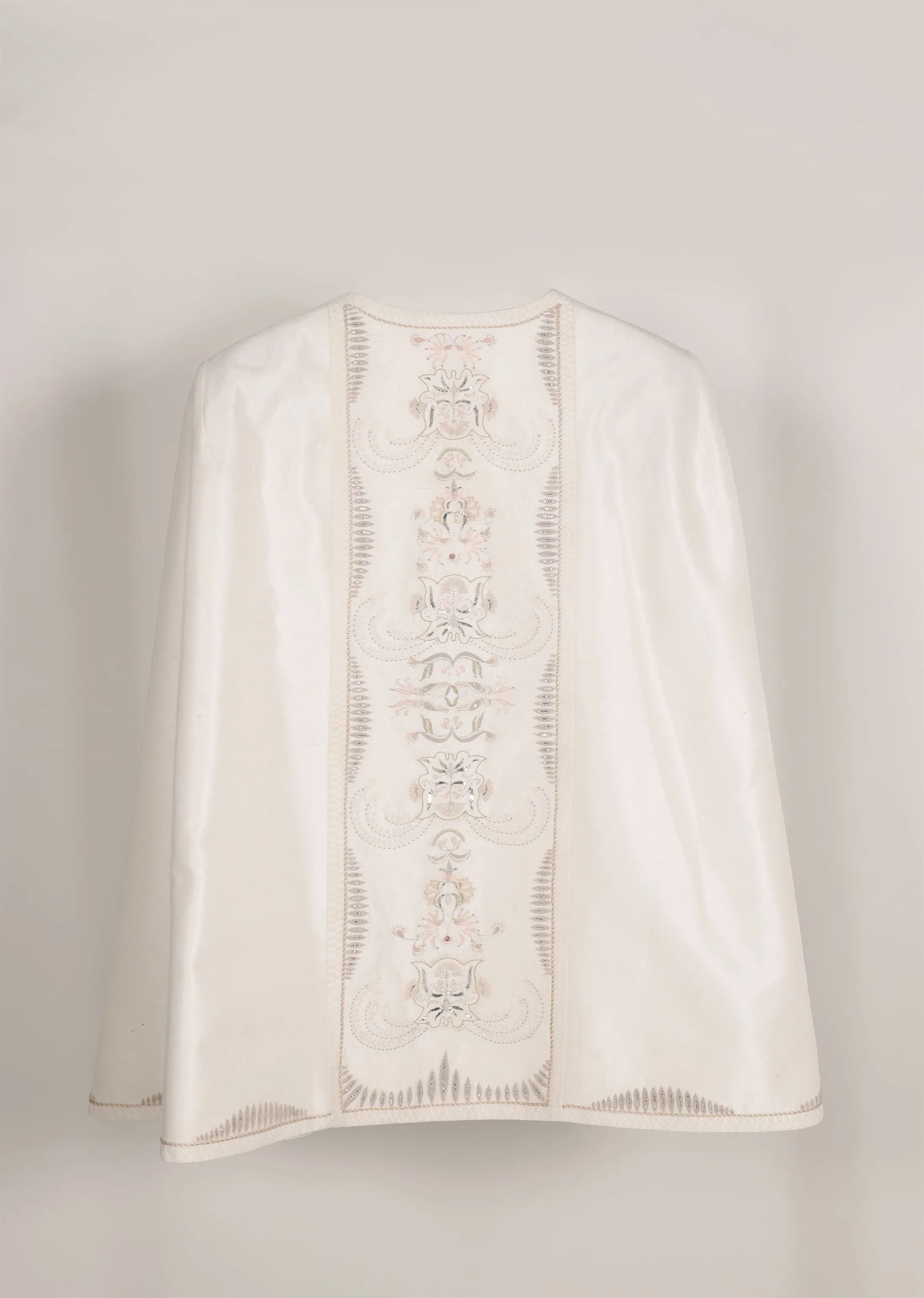 New Season Summer to Fall 2024-Overlay Cape Embroidered Silk Pearl White-WH/S/048-Suzanne-Fashion Edit Hemji