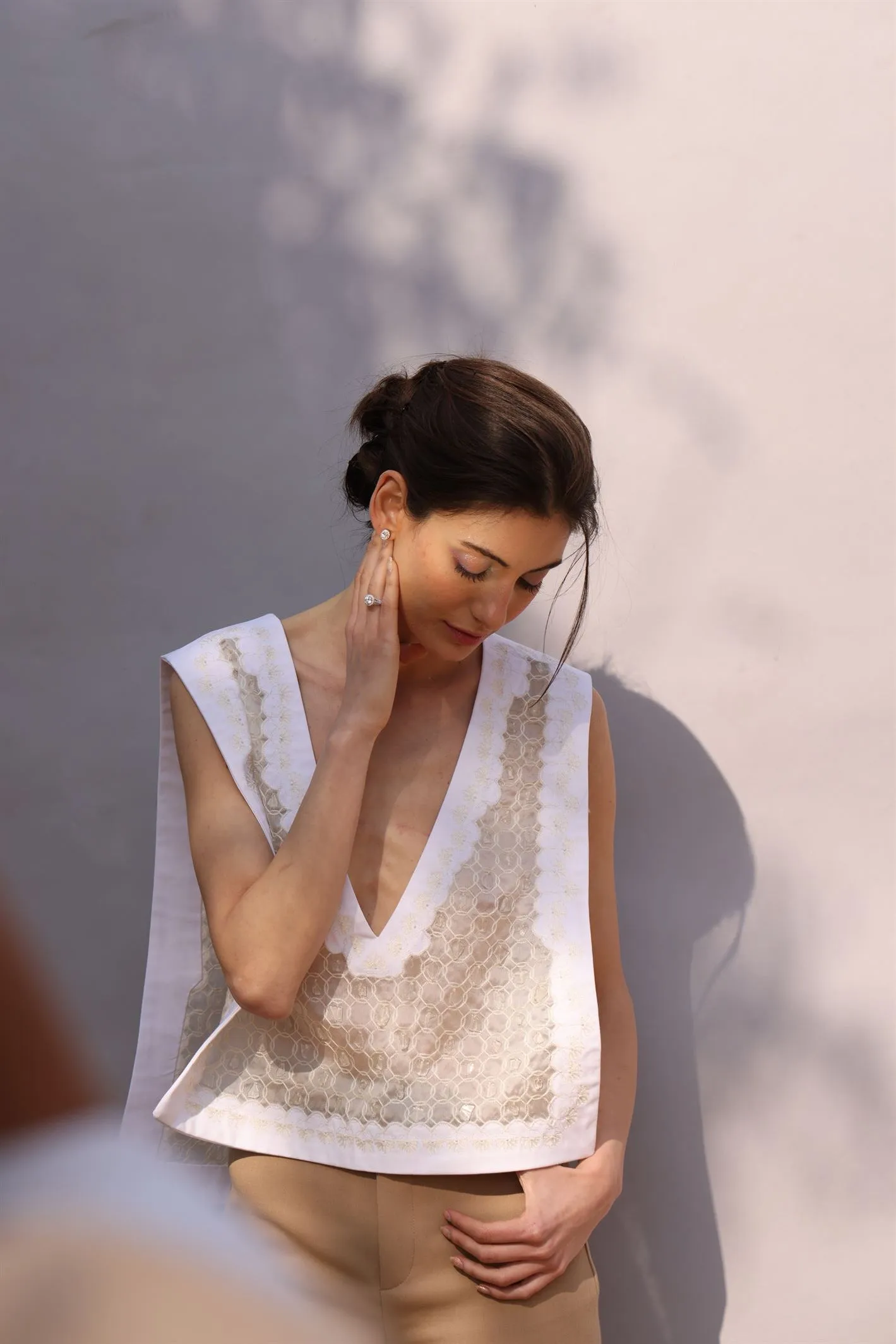 New Season Summer to Fall 2024-Overlay Embellished Cotton White-W/C/057-Suzanne-Fashion Edit Hemji