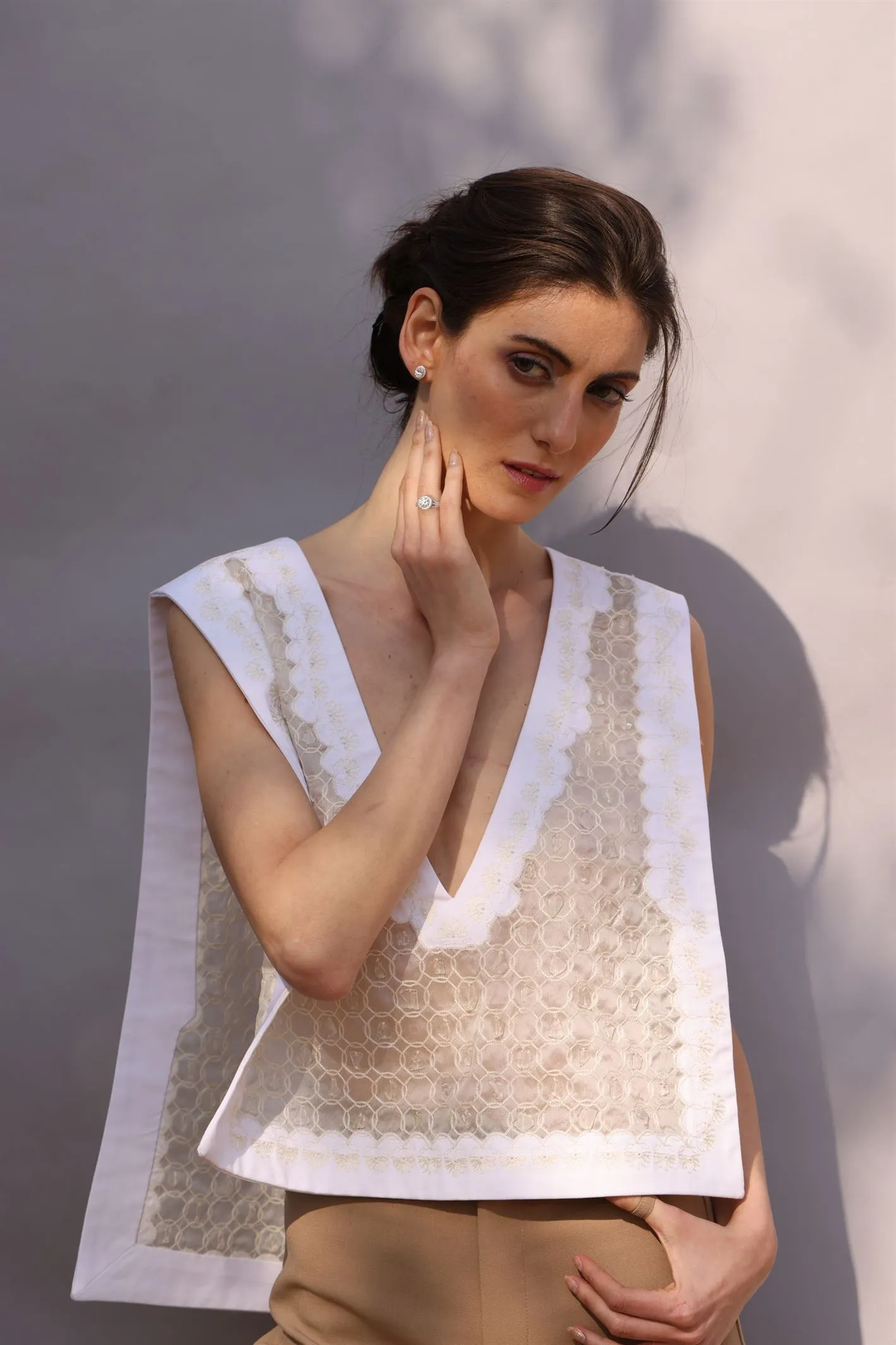 New Season Summer to Fall 2024-Overlay Embellished Cotton White-W/C/057-Suzanne-Fashion Edit Hemji