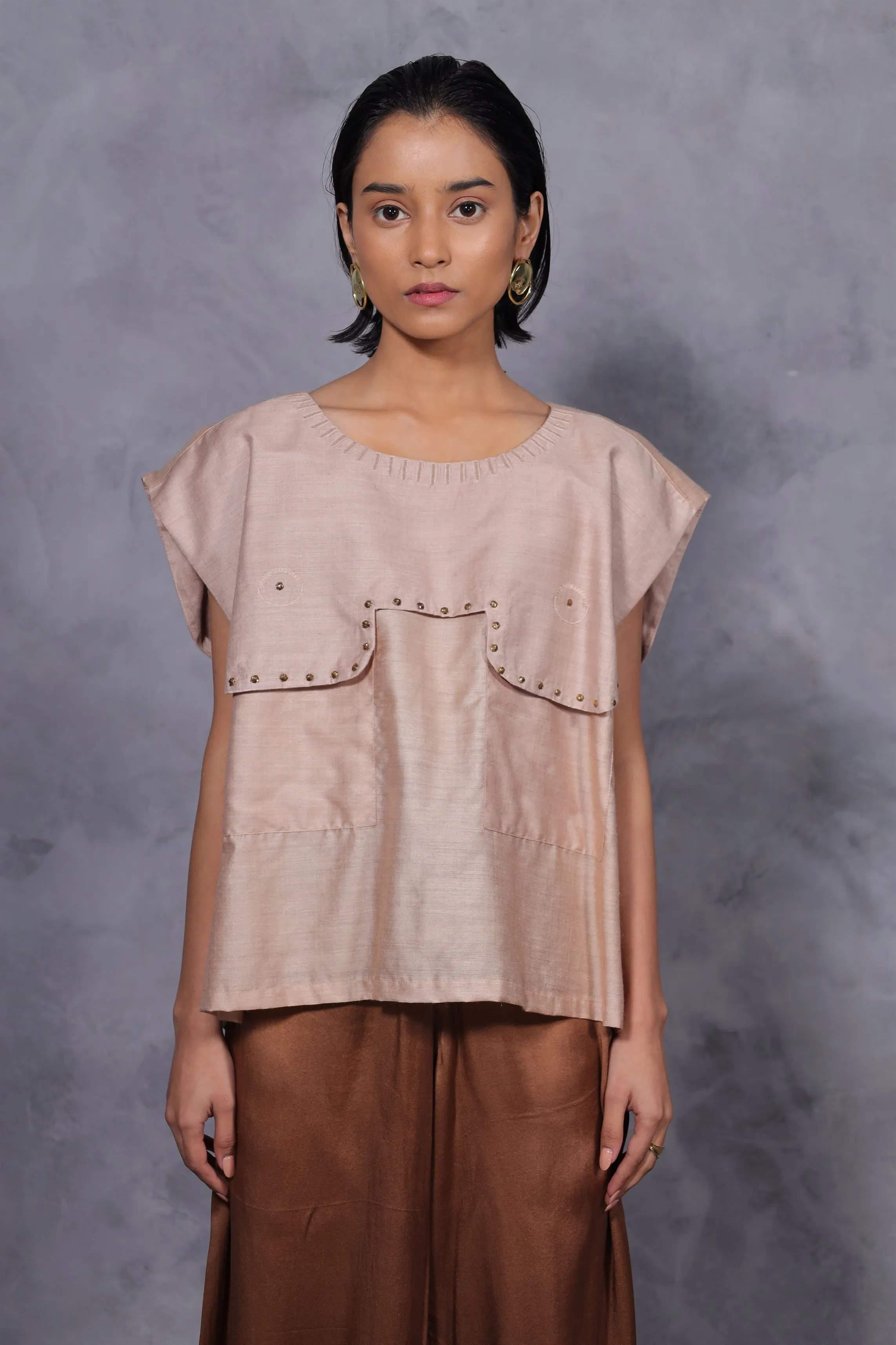 New Season Summer to Fall 2024--Top Embroidered Yoke Silk Off White-CH2/08-Senso-Fashion Edit Hemji