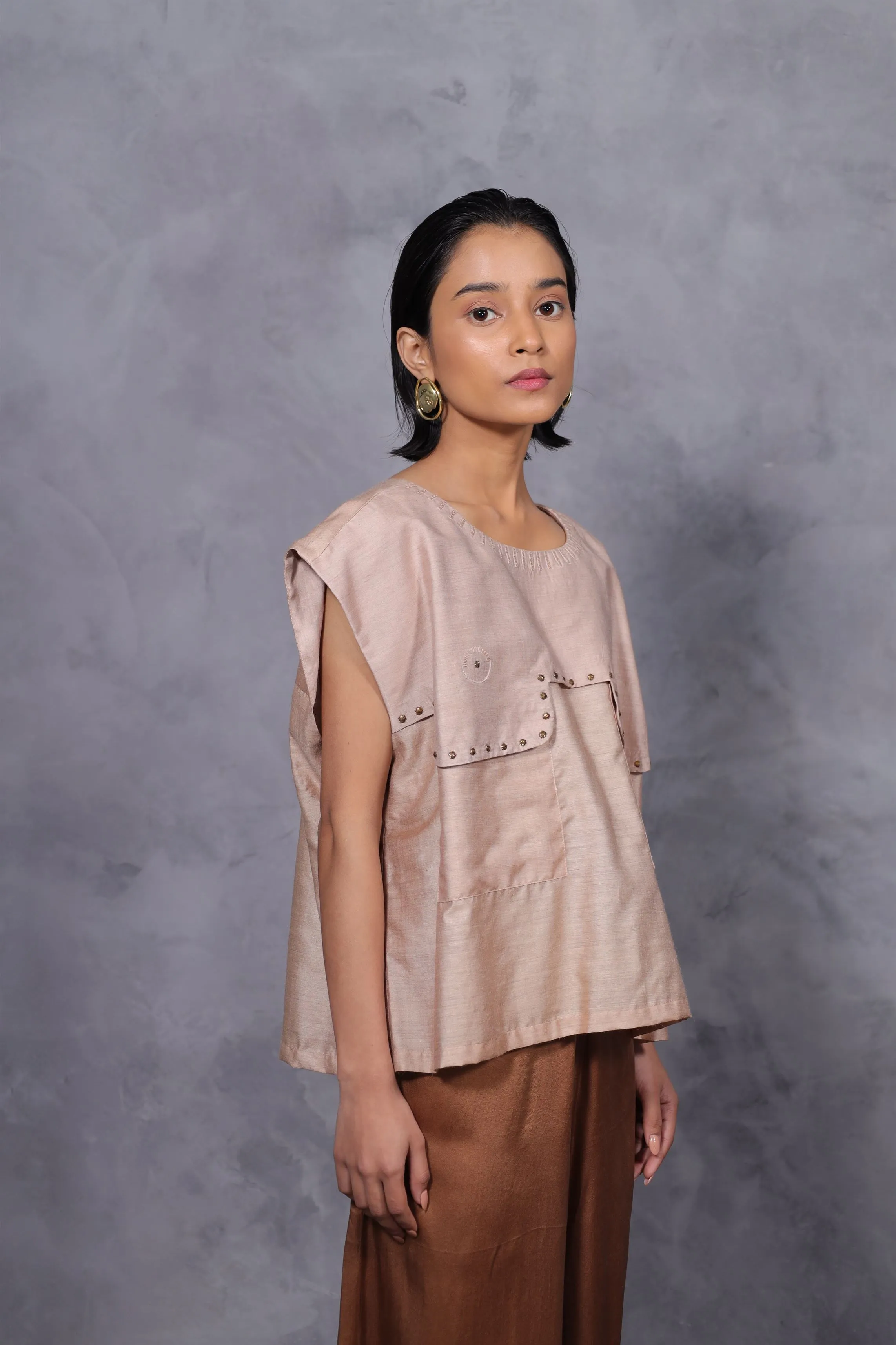 New Season Summer to Fall 2024--Top Embroidered Yoke Silk Off White-CH2/08-Senso-Fashion Edit Hemji