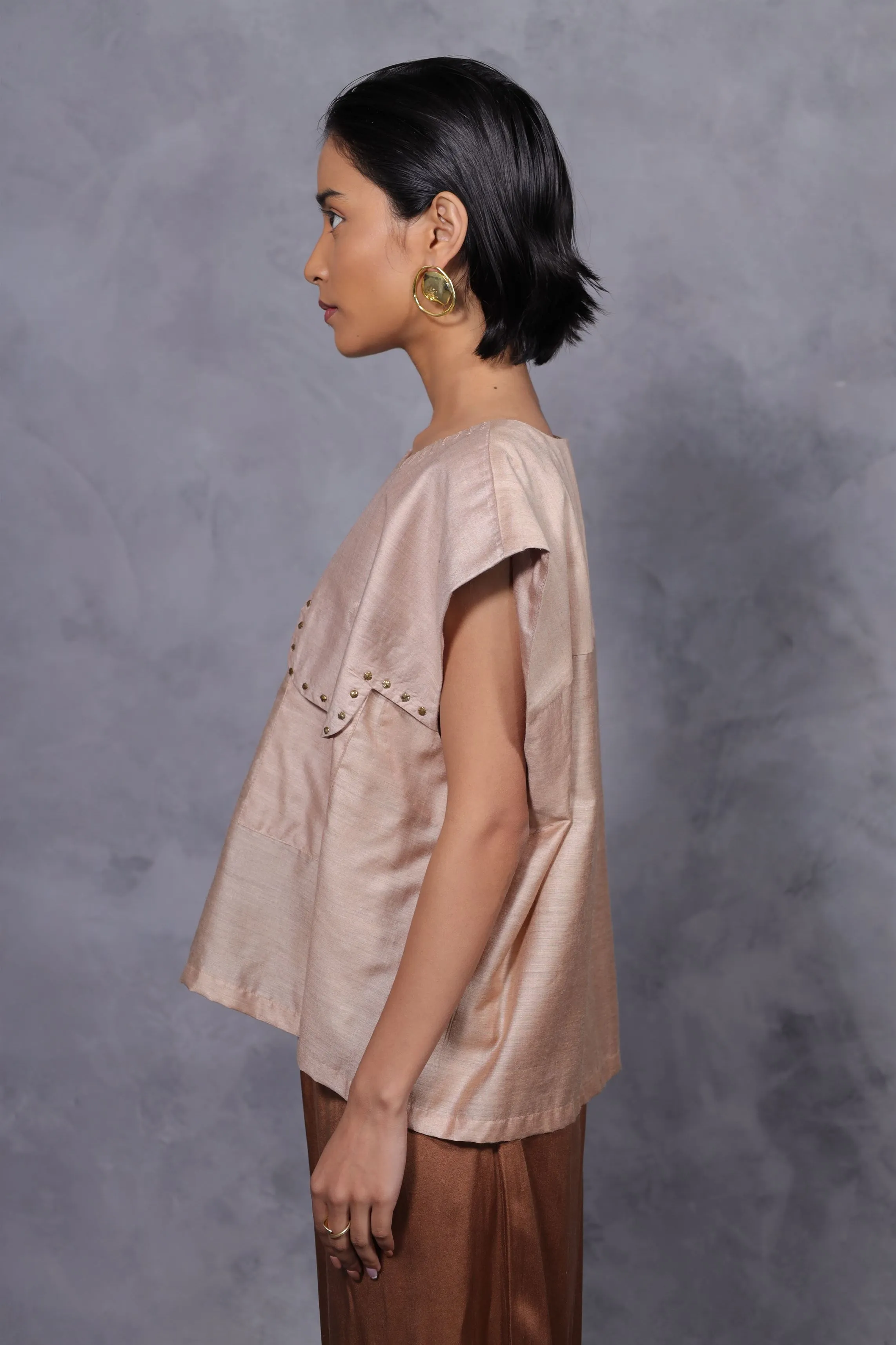 New Season Summer to Fall 2024--Top Embroidered Yoke Silk Off White-CH2/08-Senso-Fashion Edit Hemji