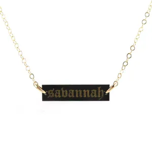 Old English Acrylic Engraved Bar Necklace (WS)