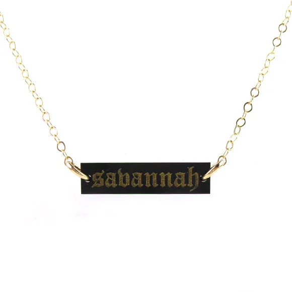 Old English Acrylic Engraved Bar Necklace (WS)