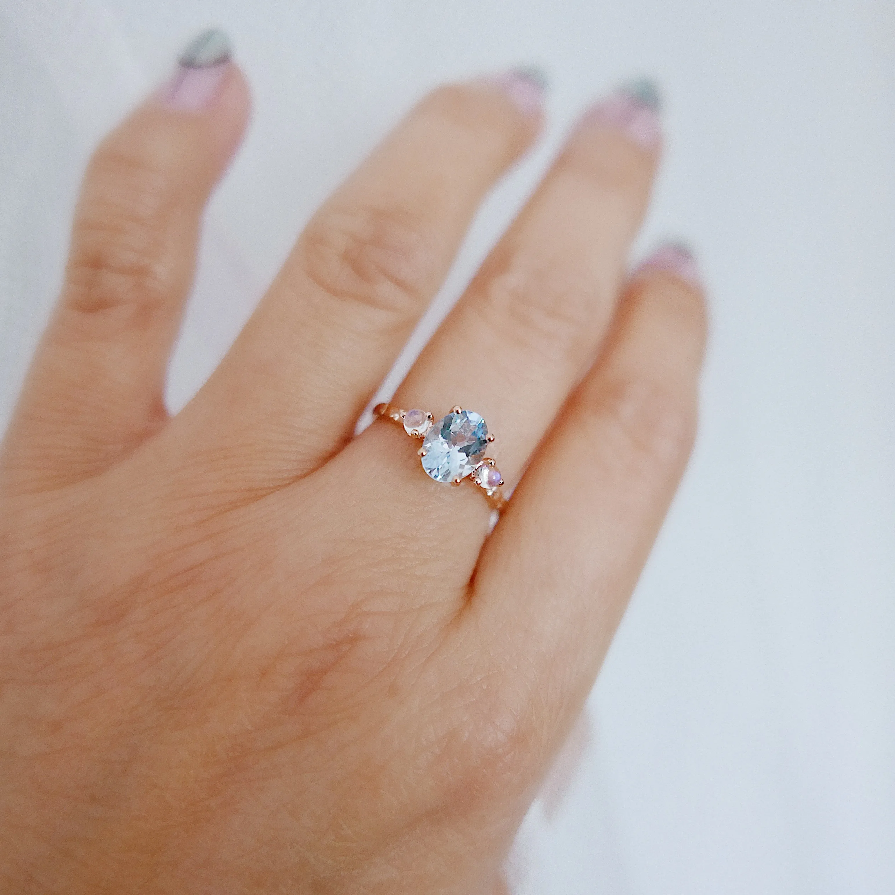 OOAK Twilight Aquamarine and Moonstone Ring
