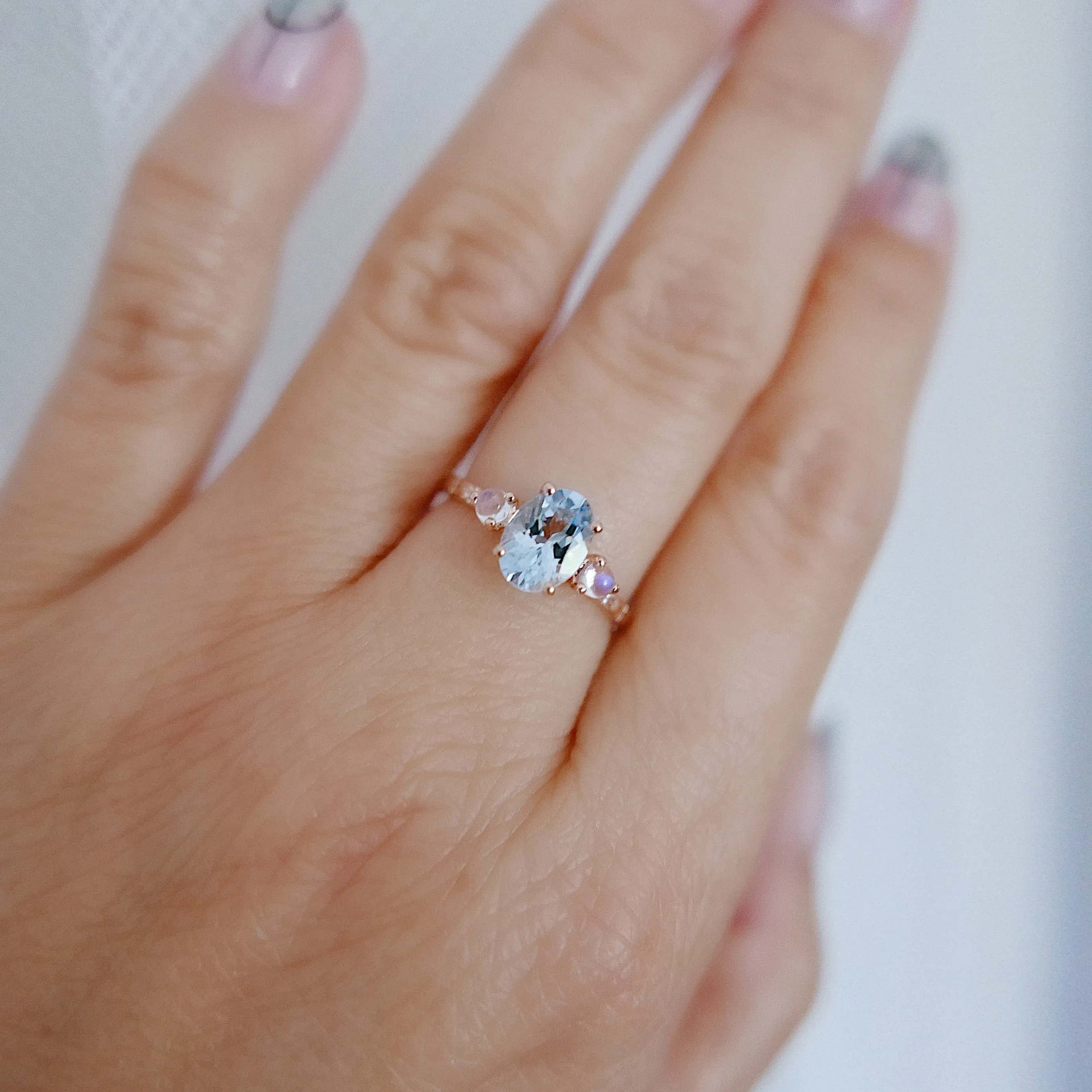 OOAK Twilight Aquamarine and Moonstone Ring