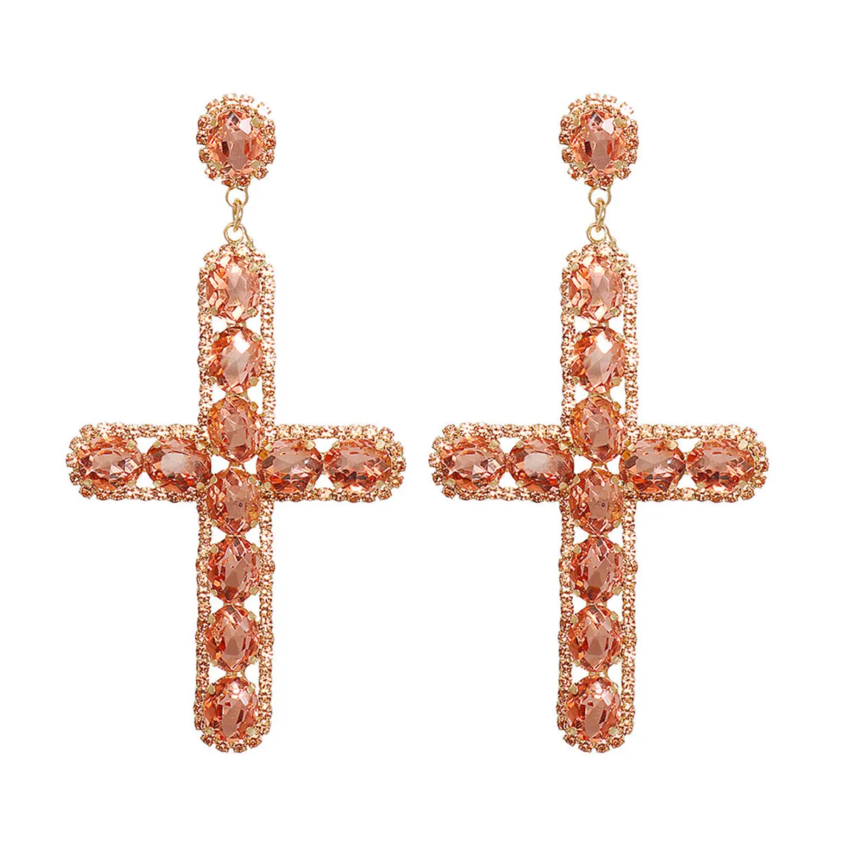 Orange Crystal & Cubic Zirconia 18K Gold-Plated Cross Drop Earrings