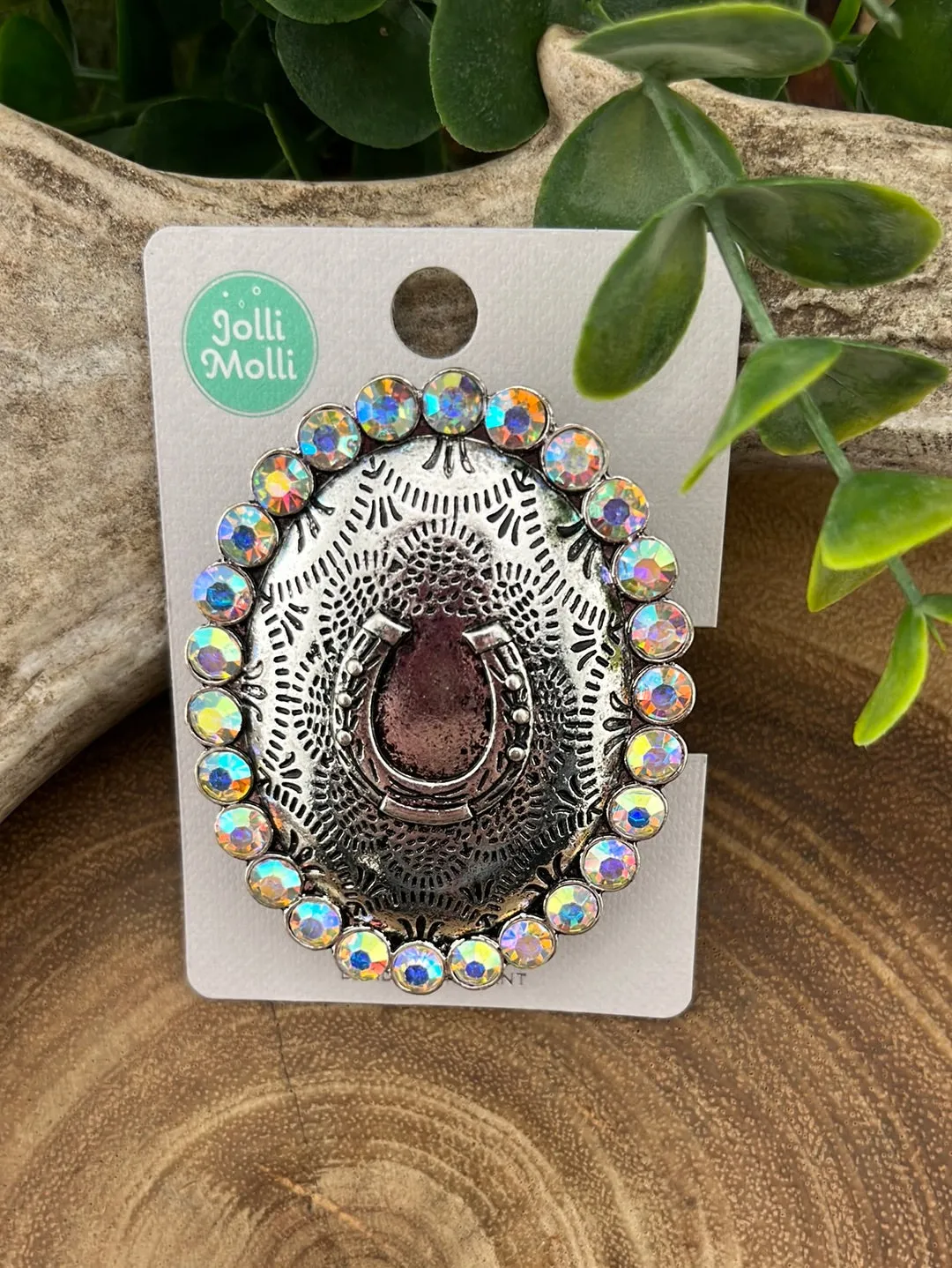 Oval Horseshoe Crystal Phone Grip