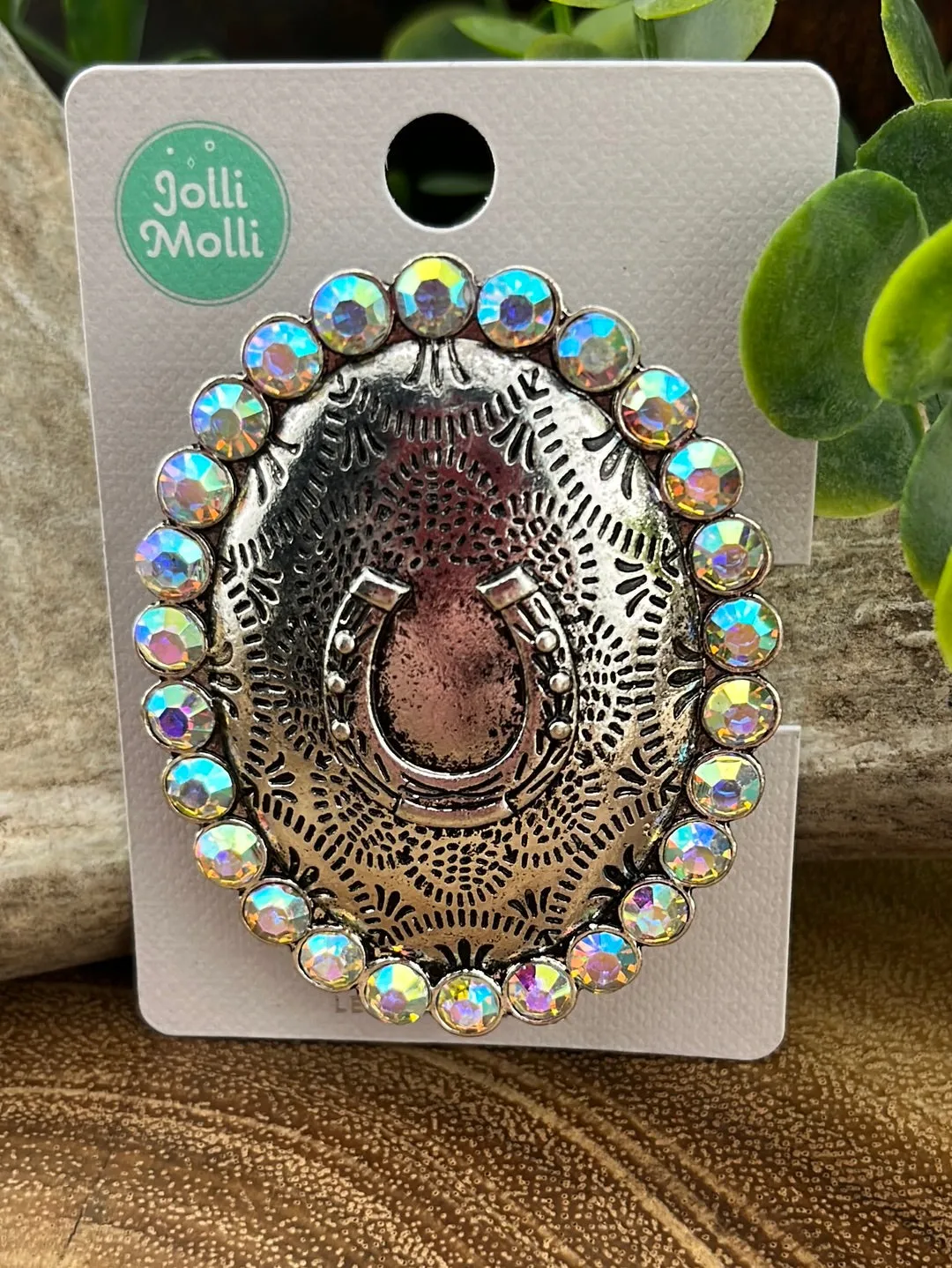 Oval Horseshoe Crystal Phone Grip