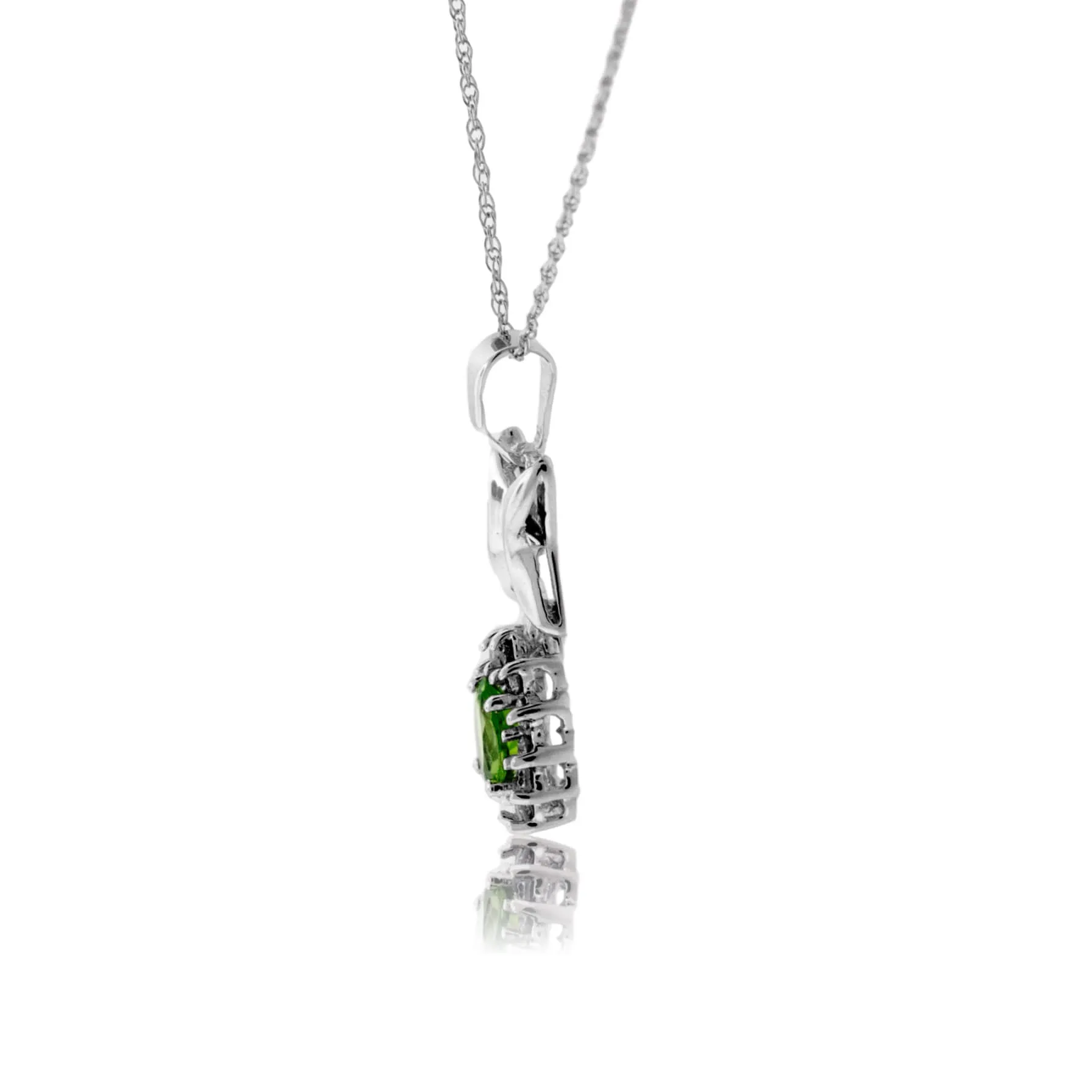 Oval Peridot & Classic Diamond Halo Pendant
