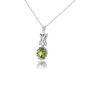 Oval Peridot & Classic Diamond Halo Pendant