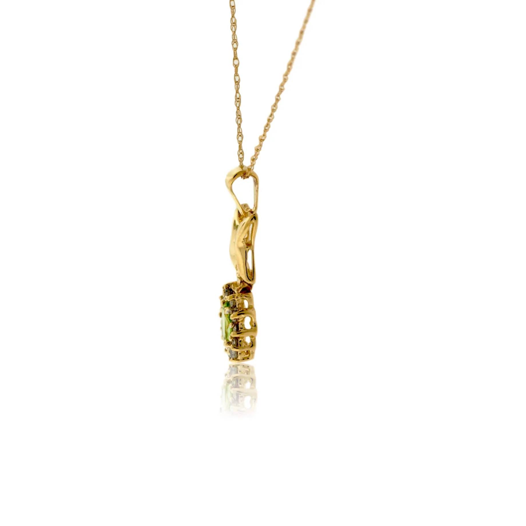 Oval Peridot & Classic Diamond Halo Pendant