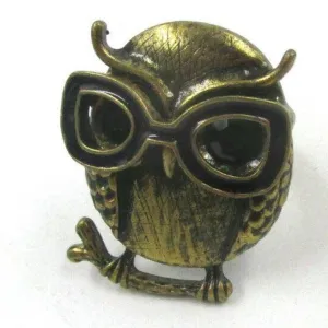 Owl with Black Rhinestone Eyes Brass Ring Size 9