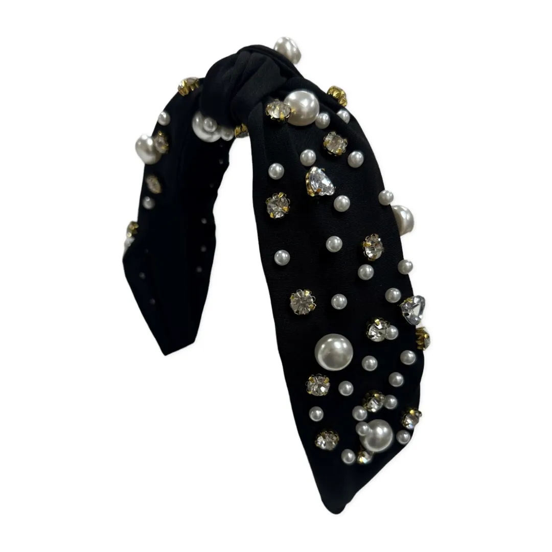 Pearl & Rhinestone Knot Headband - Black