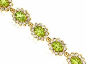 Peridot with Diamond Halo Bracelet in Yellow Gold