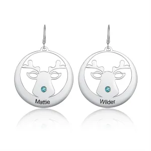 Personalized Engraved 2 Names And 2 Stones Earrings