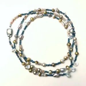 Pink, Peach, White, and Blue Pearl Necklace