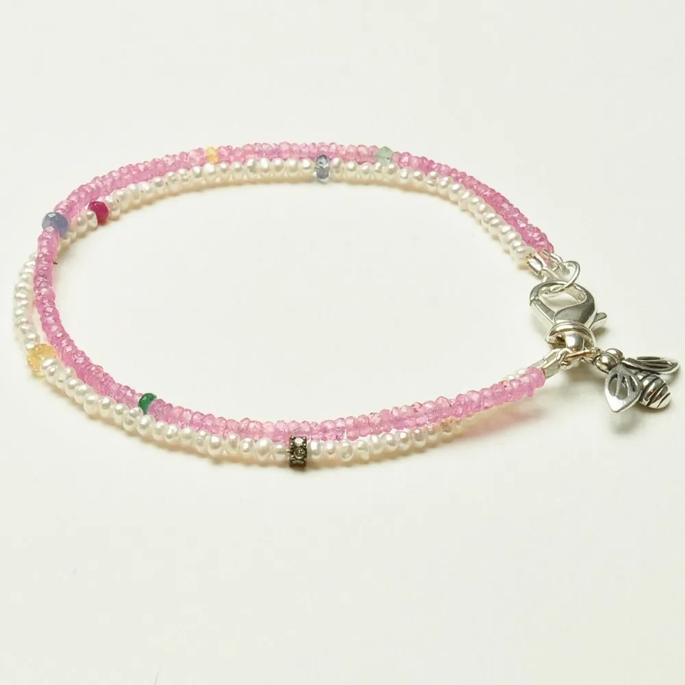 Pink Sapphires and Pearls Bee Bracelet