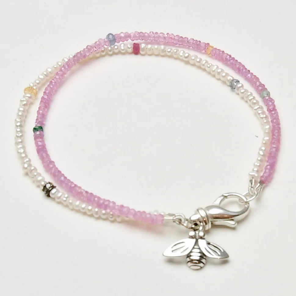 Pink Sapphires and Pearls Bee Bracelet