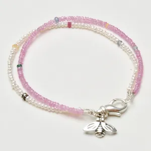 Pink Sapphires and Pearls Bee Bracelet