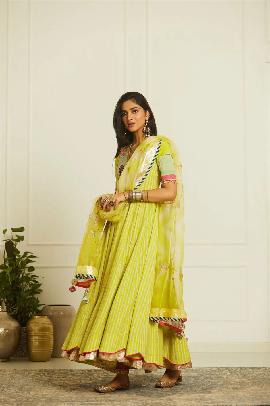 Raji Ramniq Mehezebeen Collection Lime Printed Anarkali Dupatta Mb-105