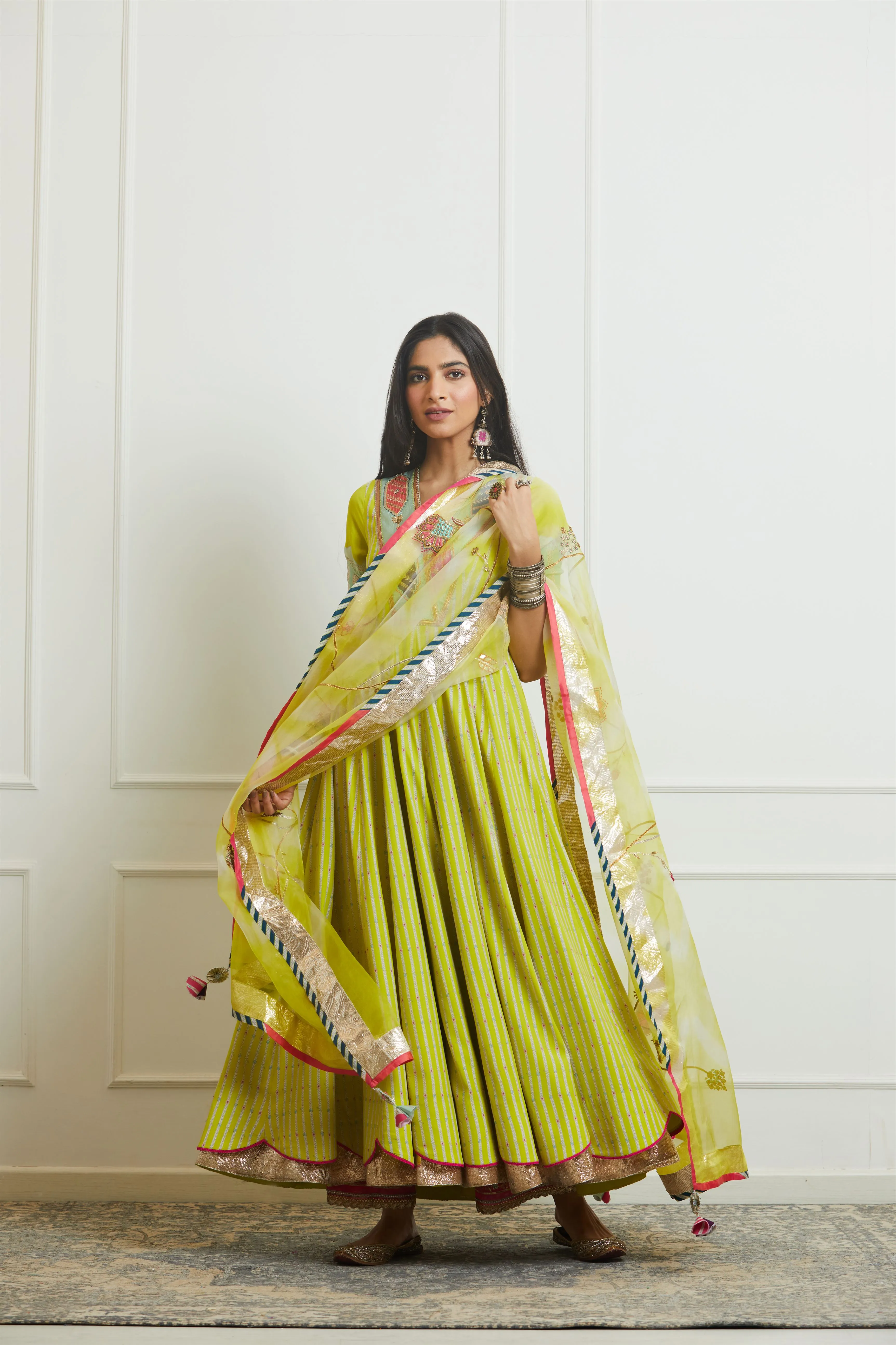 Raji Ramniq Mehezebeen Collection Lime Printed Anarkali Dupatta Mb-105