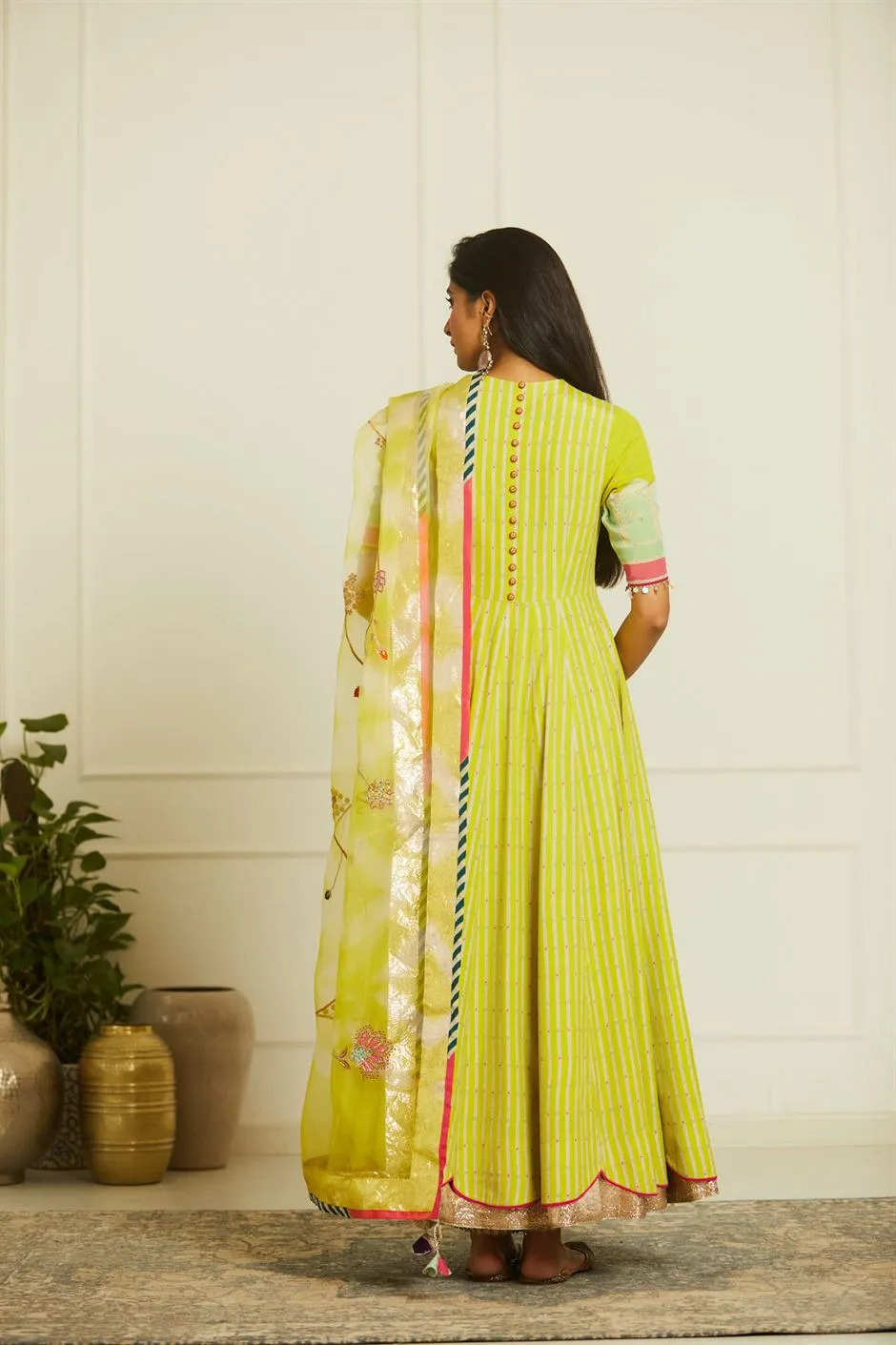 Raji Ramniq Mehezebeen Collection Lime Printed Anarkali Dupatta Mb-105