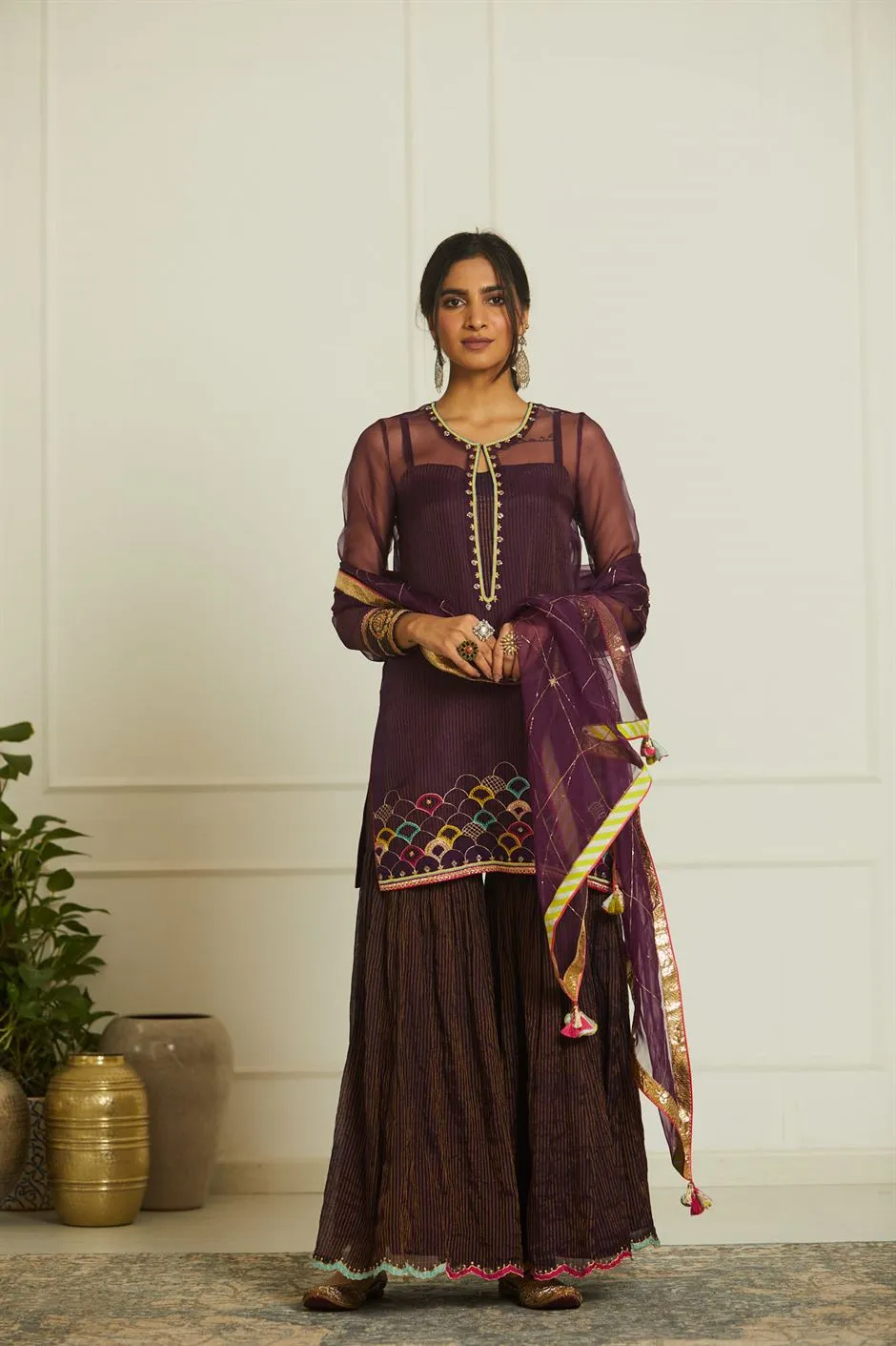 Raji Ramniq Mehezebeen Collection Purple Organza Payala Gharara Kurta Mb-102