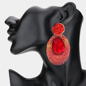 Red and Rhinestone Oval Dangle Pageant Earrings | Fashion Earrings | Prom Earrings |  627325