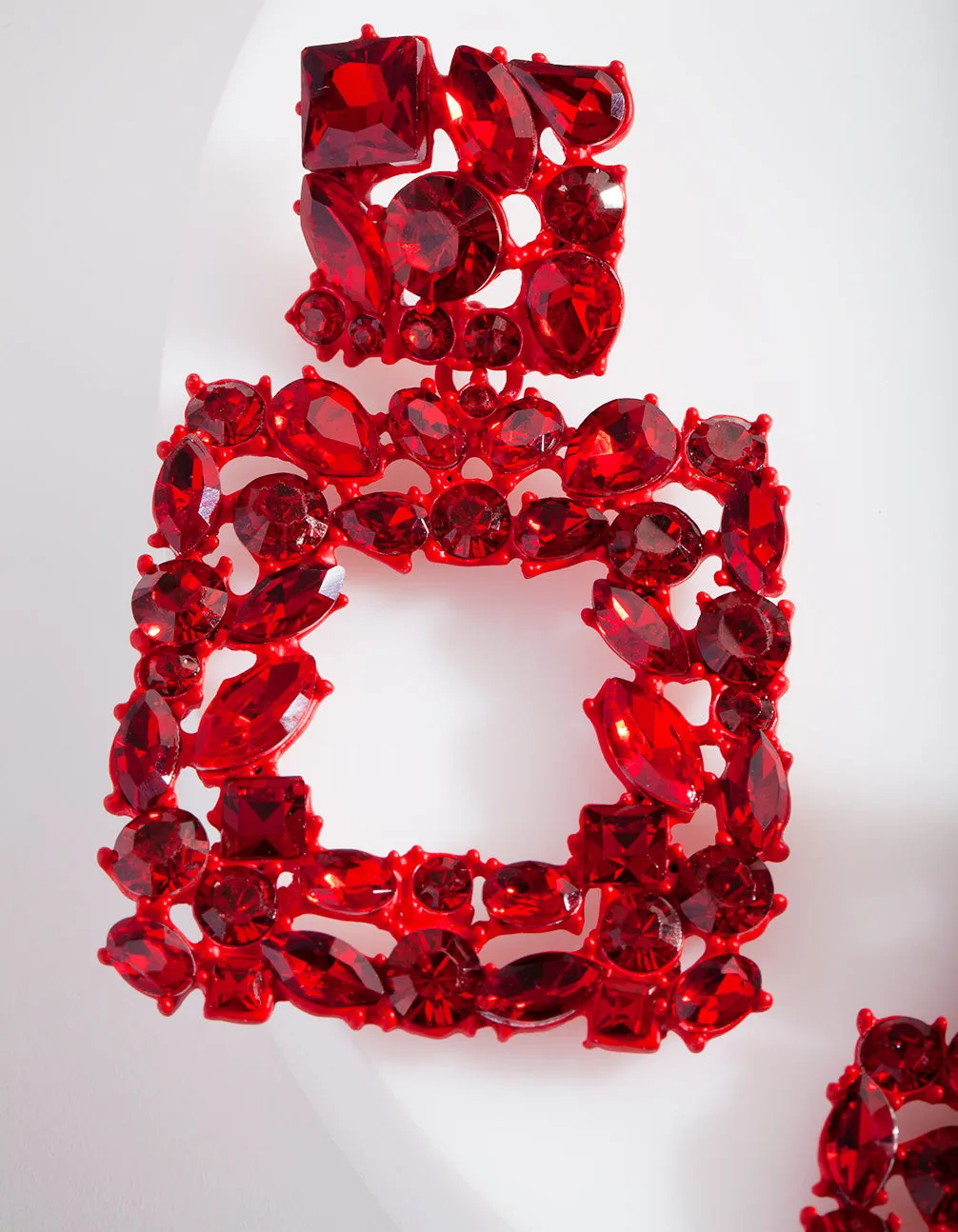 Red Gem Diamante Square Earrings