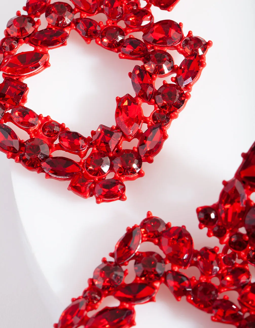 Red Gem Diamante Square Earrings