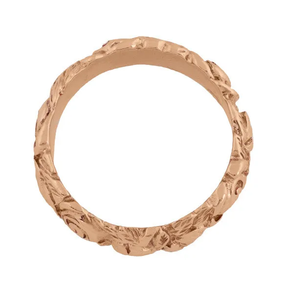Retro Carved Roses 14 Karat Rose Gold Wedding Band - 6.3mm Wide