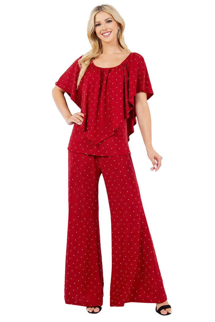 Rhinestone Embellished Angel Top Set