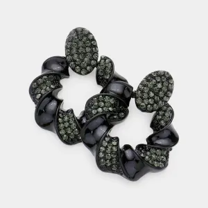 Rhinestone Embellished Black Spiral Open Circle Pageant Earrings | Pageant Jewelry |  609171