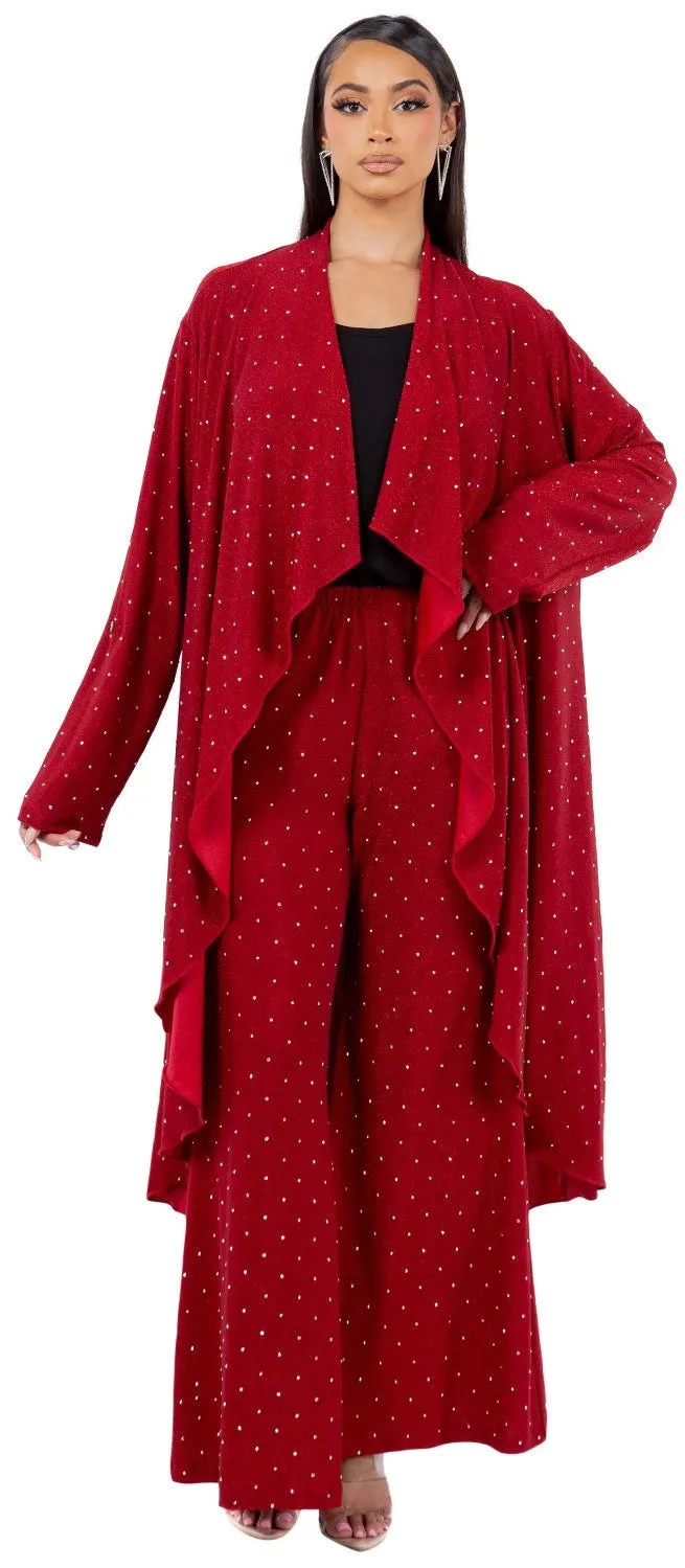 Rhinestone Embellished Cardigan Set