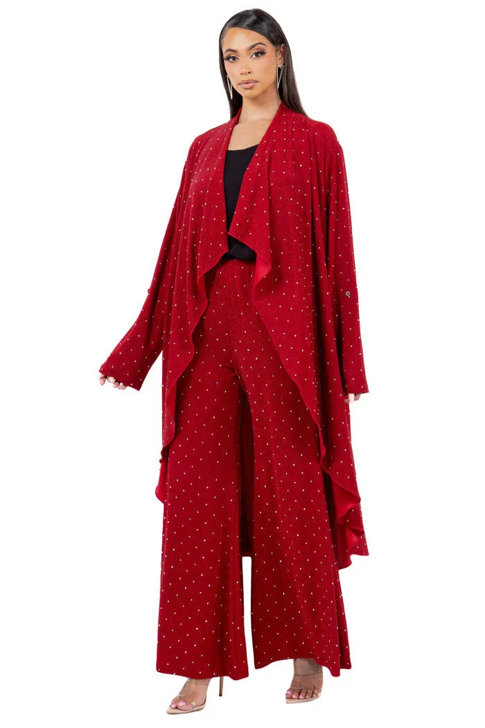 Rhinestone Embellished Cardigan Set