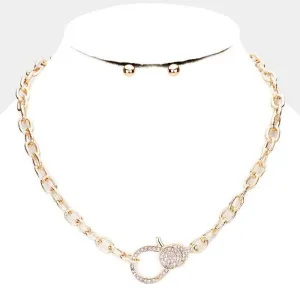 Rhinestone Embellished Lobster Clasp Gold Necklace Set