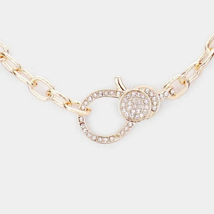 Rhinestone Embellished Lobster Clasp Gold Necklace Set