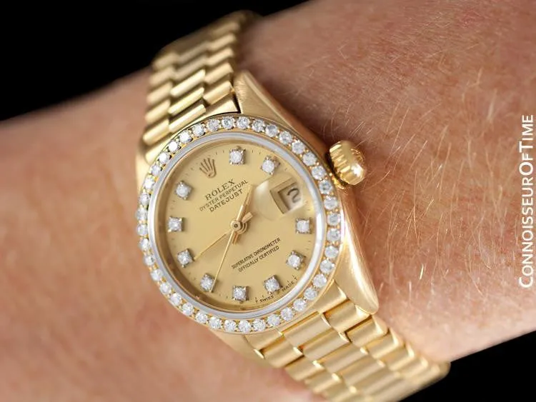 Rolex Ladies President Datejust Crown Collection, 69138 - 18K Gold & Factory Diamonds