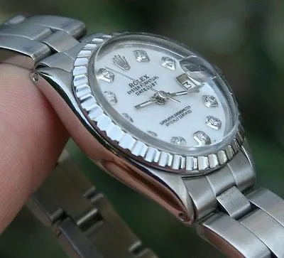 ROLEX STEEL LADIES 26mm DATEJUST WATCH WARRANTY VINTAGE DIAMOND MOP DIAL