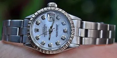 ROLEX STEEL LADIES 26mm DATEJUST WATCH WARRANTY VINTAGE DIAMOND MOP DIAL