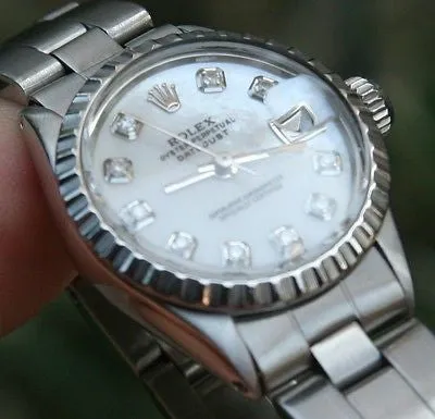 ROLEX STEEL LADIES 26mm DATEJUST WATCH WARRANTY VINTAGE DIAMOND MOP DIAL