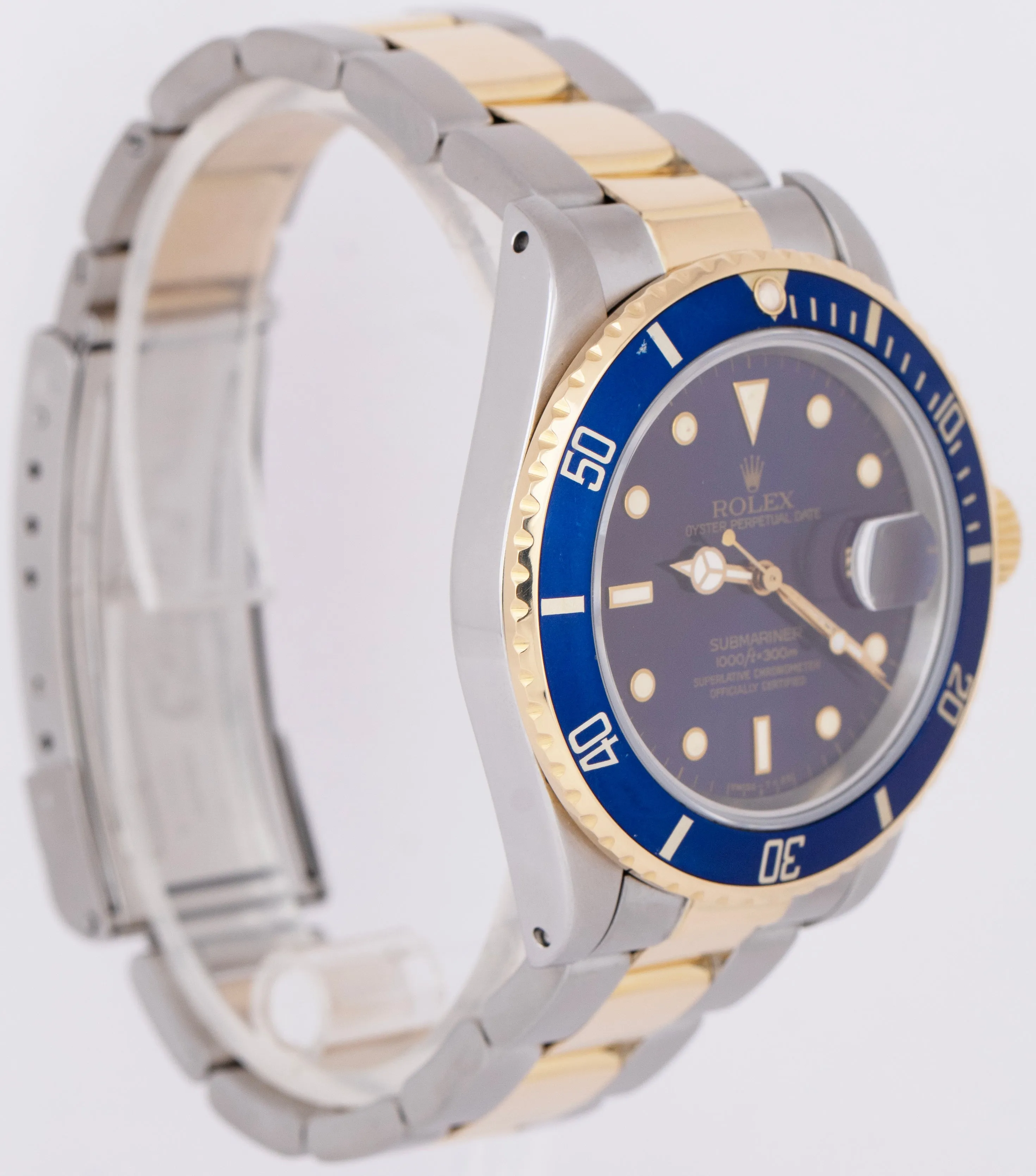 Rolex Submariner Date BLUE 18K Yellow Gold Stainless Steel 40mm Watch 16803