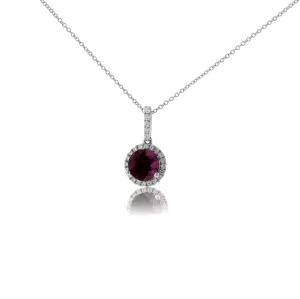 Round Burma Spinel & Diamond Halo Drop Pendant