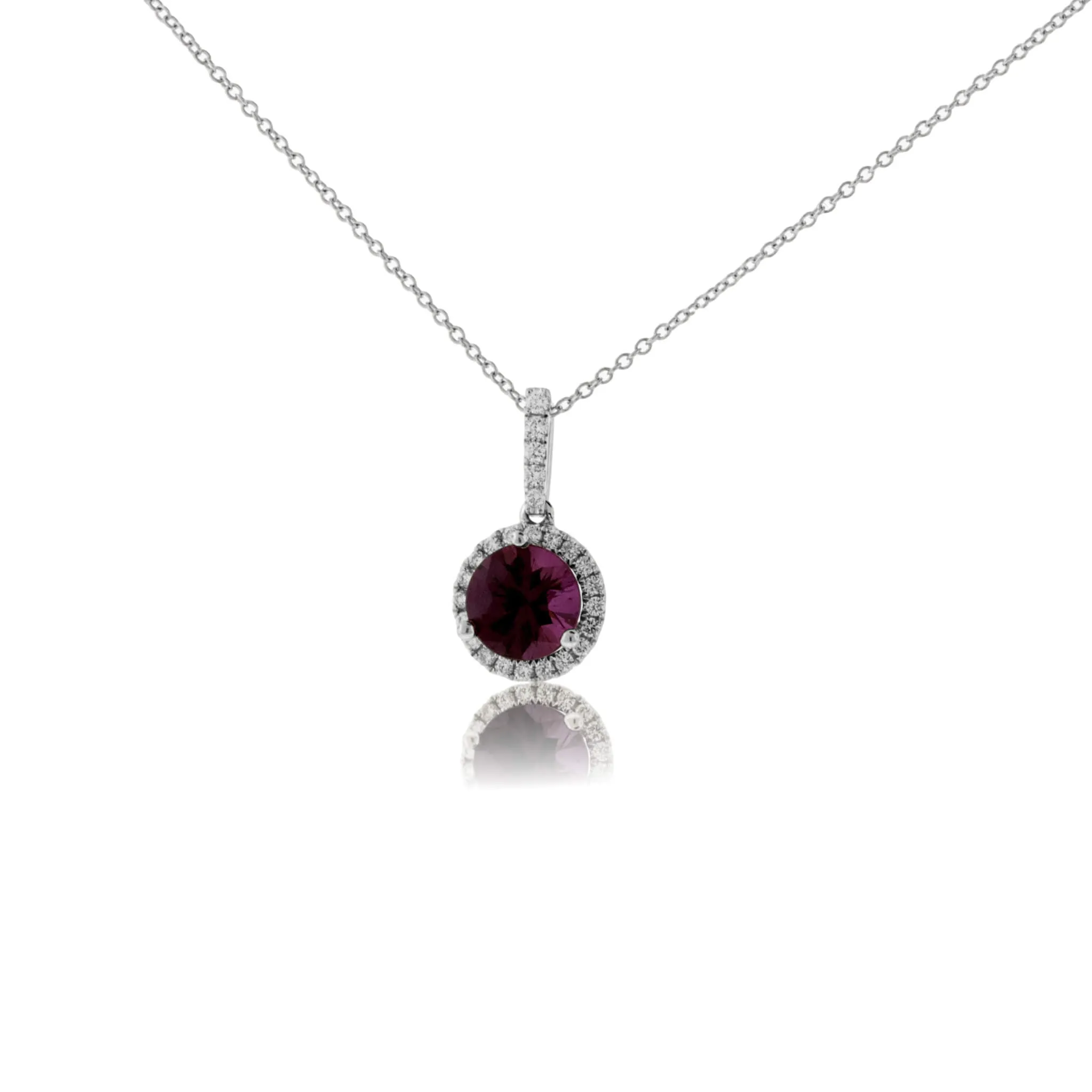Round Burma Spinel & Diamond Halo Drop Pendant