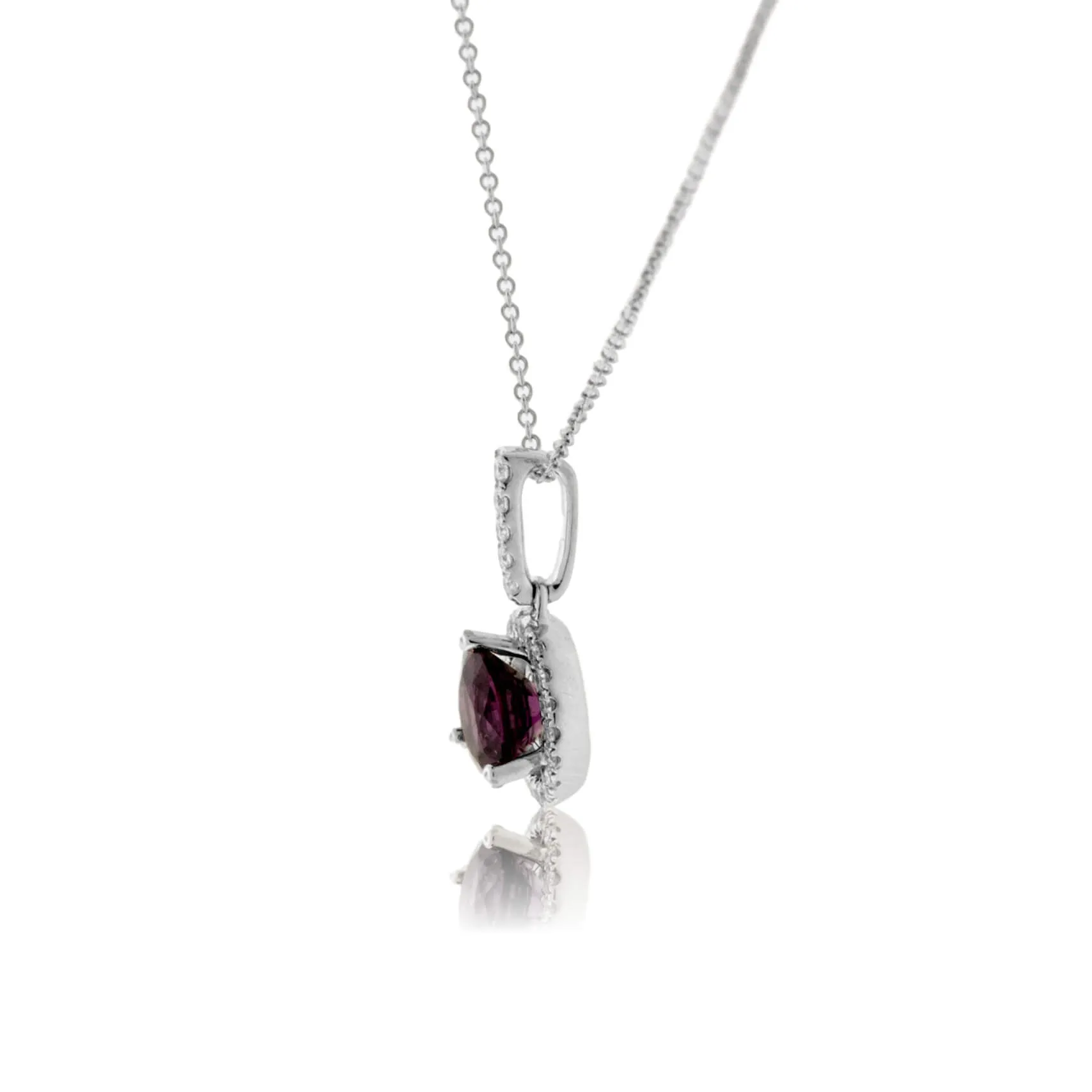 Round Burma Spinel & Diamond Halo Drop Pendant