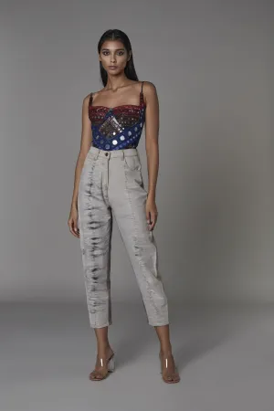 Saaksha & KinniÂ    I   Grey jeans  Embroidered denim swimsuit Denim Jeans - Grey  Bodysuit - Multi   SS22003  SS22037