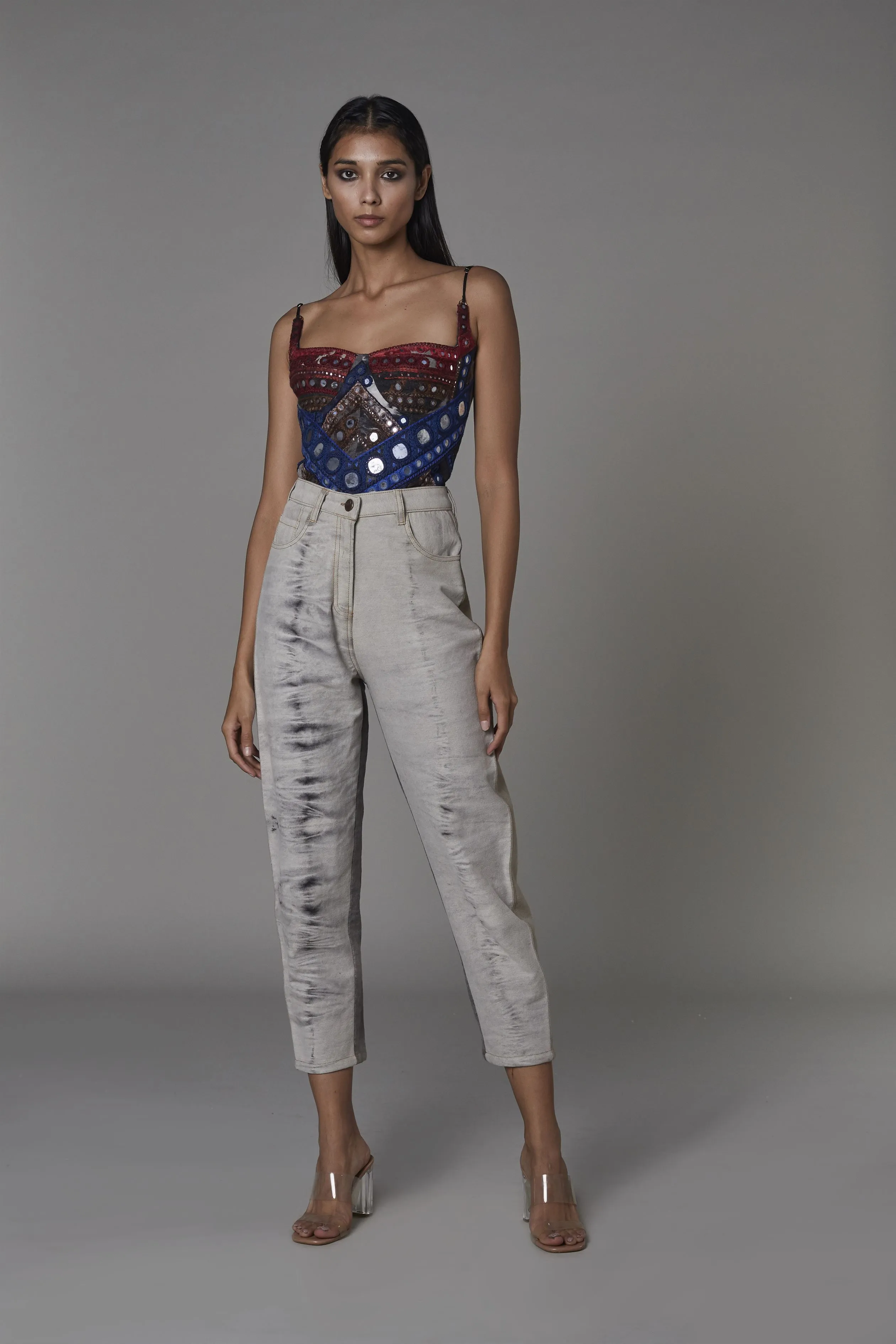 Saaksha & KinniÂ    I   Grey jeans  Embroidered denim swimsuit Denim Jeans - Grey  Bodysuit - Multi   SS22003  SS22037